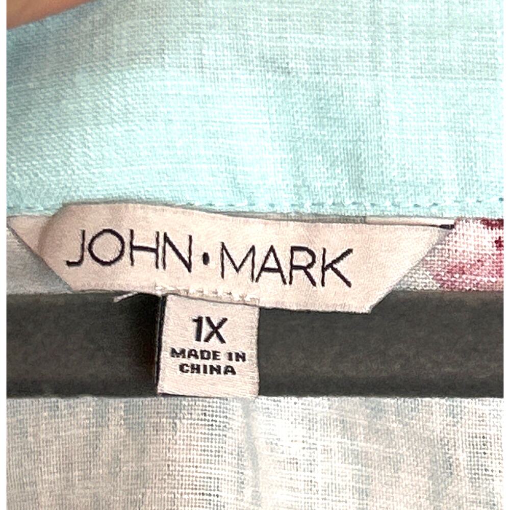 John Mark Womens 1X Blue Linen Floral Embroidered Beaded V Neck Tunic NWT - Picture 4 of 7
